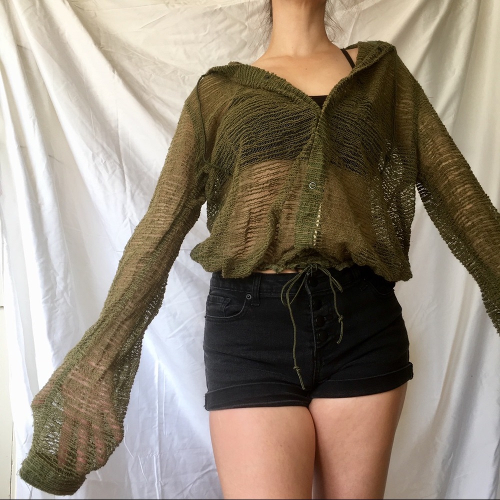 Mesh Hoodie in Army Green SOLD